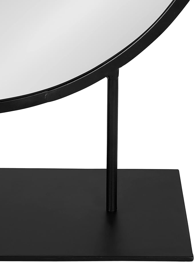 Kate and Laurel Rouen Modern Glam Round Metal Frame Table Mirror with Stand, Black