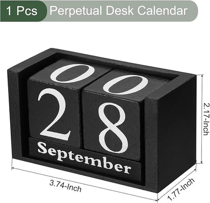 YOKIVE Wooden Block Perpetual Calendar for Desk, Wood Month Date Display Blocks, Great for Daily Desktop Shop Bar Desk Decor (Black)