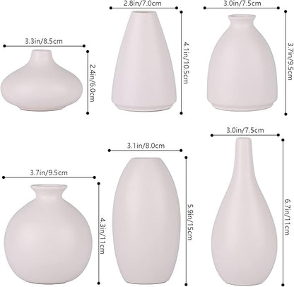 Set of 6 Matte White Small Vases for Flowers, Ceramic Bud Vase Bulk Boho Centerpieces for Tables, Mini Short Vase Modern Bulk Wedding Centerpieces Ikebana Vases for Bridal Shower/House Warming Gift