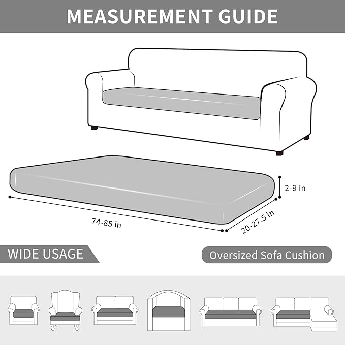 Easy-Going Waterproof Couch Cushion Covers for Couches and Sofas, Stretch Jacquard Sofa Seat Cover Replacement for Dogs, Pets&Kids, Durable Furniture Protector for Oversized Sofa Cushions, Light Gray