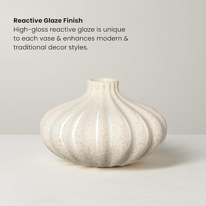 Torre & Tagus Allium Reactive Glaze Ceramic Bud Vase - 3 Inch Mini Flower Vase & Small Ceramic Vases for Flowers, Handmade Ribbed Bud Vases for Home Decor & Wedding Decor for Table