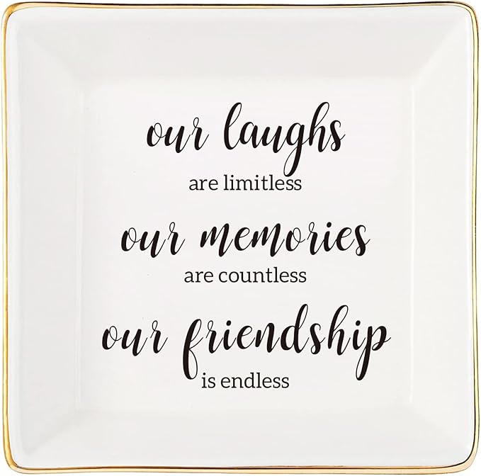 Endless Friendship Gifts Ceramic Ring Dish Jewelry Tray,Birthday Gifts For Best Friend-Our Laughs Are Limitless,Our Memories Are Countless,Our Friendship Is Endless