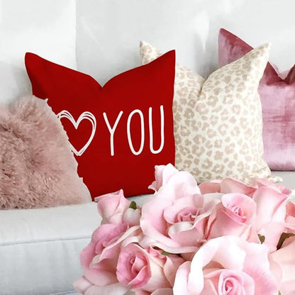 GEEORY Valentine's Day Pillow Covers 16 x 16 Inch Set of 4 - Red Black Stripes Love Heart I Love You Throw Pillows Decorative Cushion Cases for Valentine Decor