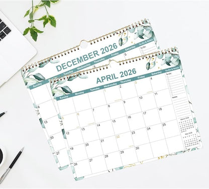 2026 Calendar - Calendar 2026 from January 2026 - December 2026, 12 Months Calendar with Premium Paper, Twin-Wire Binding & Hanging Hook, 12" x 14.5", Green Leaf