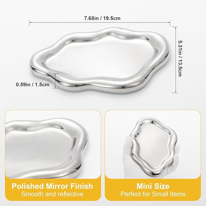 Silver Ceramic Cloud Jewelry Dish Tray, Elegant Trinket Dish for Rings/Earrings/Bracelets/Watch/Keys, Vanity Perfume & Key Tray, Gift for Women’s Birthday/Mother’s Day/Valentine’s Day