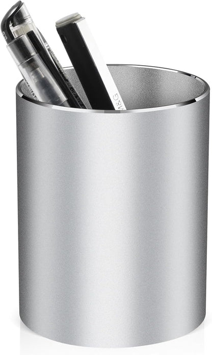 Pen holder, aluminum alloy waterproof pen holder, desktop simple and modern minimalist, multifunctional office supplies for families, kids and schools silver
