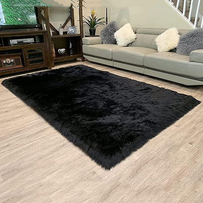 LAMBZY High Pile Super Soft Faux Sheepskin Rug (Black, 2'x3')