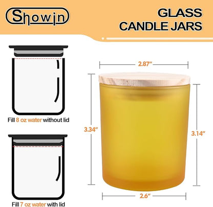 8 OZ Thick Candle Jars for Making Candles 15 Pcs, Empty Jars with Wood Lids for Candle Making, Sample Container, Frosted Yellow
