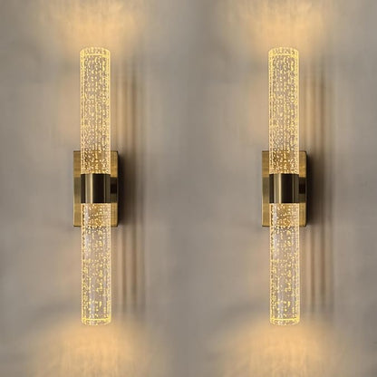 Cordless Rechargeable Crystal Wall Sconces Battery Operated Set of 2 | Brushed Gold Crystal Wall Lights Battery Sconces Wall Decor Picture Light for Living Room Bathroom Bedroom (2 Pack, Gold, 15.5'')