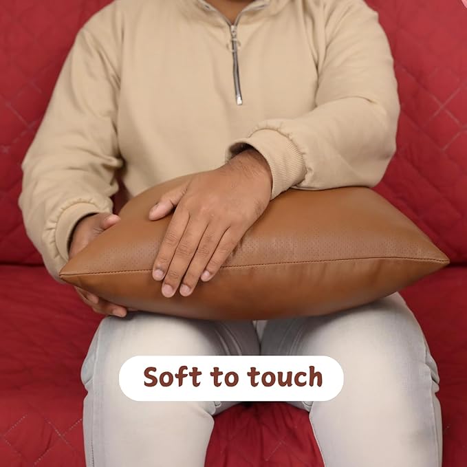 Genuine Lambskin Leather Pillow Cover, 14x14 Inch Case for Lumbar Throw Couch Pillows, Thick & Soft Cushion Covers for Sofa Bed Home Décor (Textured Tan Pack of 1)