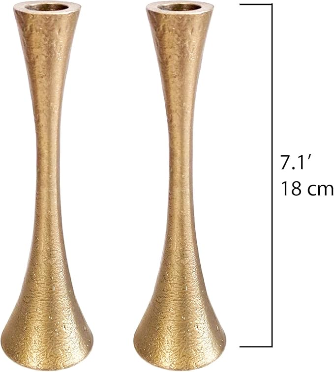 Yair Emanuel Shabbat Candle Holders Tapered Design, Brass or Silver Finish, Shabbos Candlestick Holders Judaica Wedding Gift (Antique Brass, 7.1)
