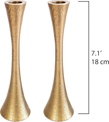 Yair Emanuel Shabbat Candle Holders Tapered Design, Brass or Silver Finish, Shabbos Candlestick Holders Judaica Wedding Gift (Antique Brass, 7.1)