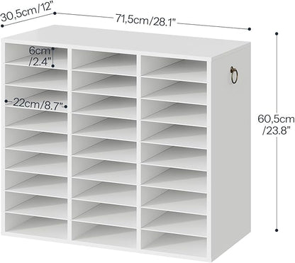 HOOBRO Literature Organizer, 27 Compartments Wooden Mail Organizer, Countertop Literature Sorter with Adjustable Shelves for Home, Office, School, Student Mailbox for Classroom, White WT27WF01