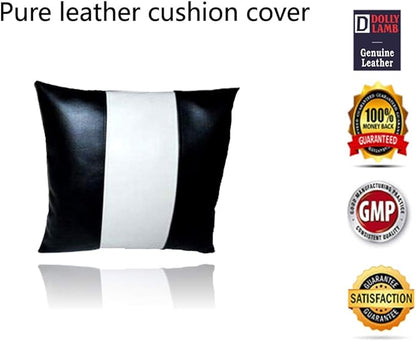 D DOLLY LAMB Lambskin Leather Pillow Cover - Sofa Cushion Case - Decorative Throw Covers for Living Room & Bedroom, 18x18 Inches - Black and White Pack of 1