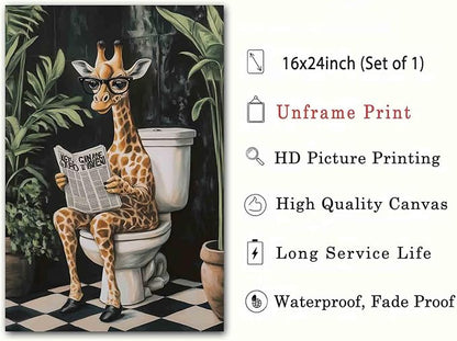 Giraffe Bathroom Wall Art Funny Giraffe Wall Art Funny Animal Reading Poster Unique Animal Paintings Green Plants Painting Tropical Rainforest Pictures Bathroom Living Room Decor 16x24inch No Frame