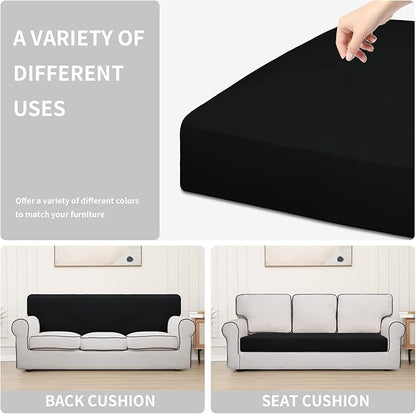Easy-Going 100% Waterproof Sofa Seat Cushion Slipcovers Couch Cushion Cover Stretch Furniture Protector for Kids, Pets (Sofa Cushion, Black)
