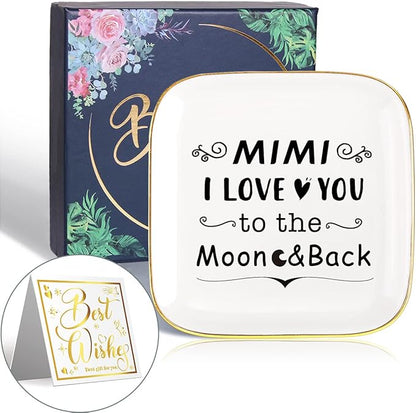 Mimi Ring Dish Jewelry Tray, I Love You to The Moon and Back Gifts for Mimi Birthday Christmas