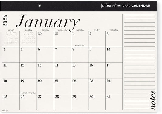 Jotsome Desk Calendar 2026-2027, 18-Month Calendar 17"x12" from January 2026 to June 2027, Desktop Calendar with Large Day Block, for Home, Office, Minimalist