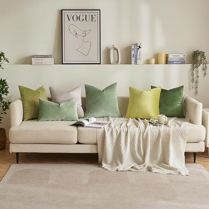 MIULEE Velvet Throw Pillow Covers 12x20 Inch, Pack of 2 - Sage Green, Soft Solid Lumbar Decorative Pillow Covers Modern Luxury Home Decor for Spring Couch Sofa Bedroom Livingroom