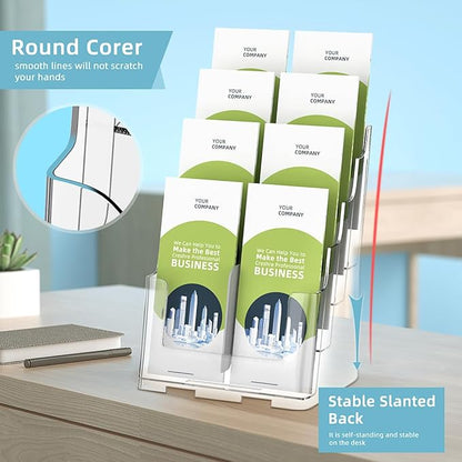 Acrylic Brochure Holder 8.5 x 11 inch, 4 Tier Magazine Stand Clear Literature Organizer Pamphlet Holder with Removable Divider for 4 x 9 inch Brochures for Wall Mount or Desktop