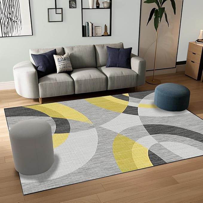 Area Rug Washable 5'x7' Ft Non Slip Rubber Backing Foldable Geometry Durable Rug for Living Room, Bedroom, Home Office