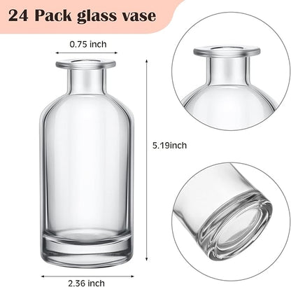 Mimorou 24 Pack Clear Glass Bud Vases Bulk Small Glass Living Vases for Centerpieces Vintage Table Decorative Bottle for Flowers Rustic Wedding Reception Party Decoration(2.36 x 5.2 in)