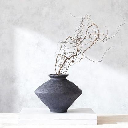 Wabi Sabi Rusty Vintage Vase, 11.4" Tall Wabi Sabi Decor Rustic Farmhouse Pottery Vase for Centerpiece, Textured Pottery Flower Vases for Home Decorative, Table, Living Room (Black, Large)