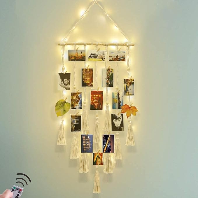 Homecor Gifts for Teenage Girls, Hanging Photo Display & Moon Dream Catchers, Christmas Teen Girls Gifts Ideas Ages 10 11 12 13 14 Years Old, Macrame Wall Decor Boho Bedroom Dorm Aesthetic Room Decor