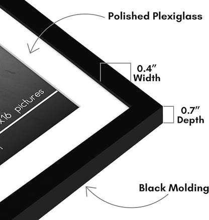 Americanflat 13x16 Picture Frame with Polished Plexiglass - Use as 10x13 Frame with Mat or Display 13x16 Photo Without Mat - Streamline Collection - Thin Border Picture Frames for Wall - Black