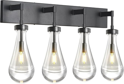 Raindrop Wall Sconces Black Crystal Sconces Wall Decor Modern Lighting Glass Bathroom Sconces Indoor Vanity Light Wall Lamp for Bedroom Living Room Stair(4-Light)