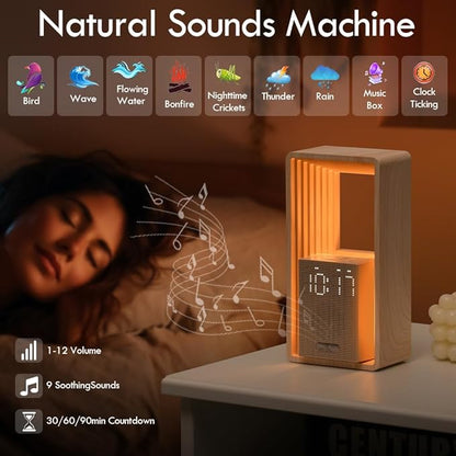WILIT Digital Alarm Clock, Sunrise Alarm Clock with Nightlight, 9 Sleep Aid Sounds, White Noise Sounds Machine, Dimmable Display,USB Charging Port,Wood Grain Imitation,Gift for Women,Men,Travel