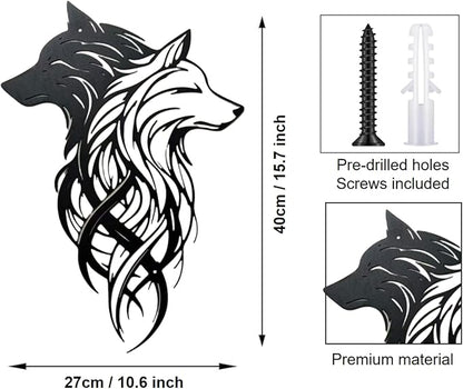 Metal Wolf Wall Art - Yin Yang Black White Dual Wolf Heads Metal Wall Decor, Rustic Home Decor for Cabin Lodge, Office, Living Room, bathroom, Man Cave, 15.7x10.6 Inch, Housewarming Gift for Men