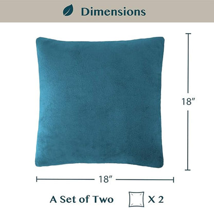 PAVILIA Teal Blue Throw Pillow Covers 18x18 Set of 2, Decorative Pillow Cases for Bed Sofa Couch, Boho Aesthetic Accent Decor Cushion Bedroom Living Room, Velvet Square Euro Sham Cover, Turquoise Blue
