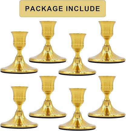 Candlestick Holders Taper Candle Holders, Gold Vintage Candle Holder for Pillar Candles Table Centerpiece, Wedding Reception, Festive Christmas Mantel Decoration or Home Decor, Set of 8