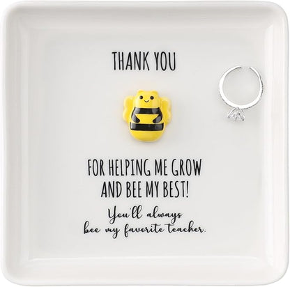 HOME SMILE Christmas Gifts for Women Teacher Bulk- Bee Ring Dish Jewelry Tray-Teachers Day Graduation Appreciation Thank You School Gifts-Stocking Stuffers for Teacher Under 10