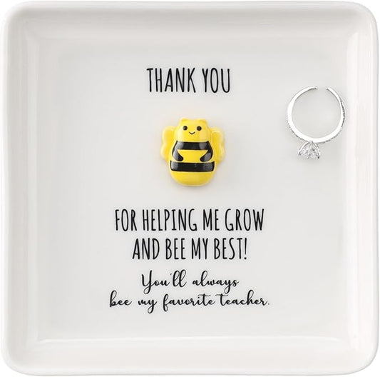HOME SMILE Christmas Gifts for Women Teacher Bulk- Bee Ring Dish Jewelry Tray-Teachers Day Graduation Appreciation Thank You School Gifts-Stocking Stuffers for Teacher Under 10