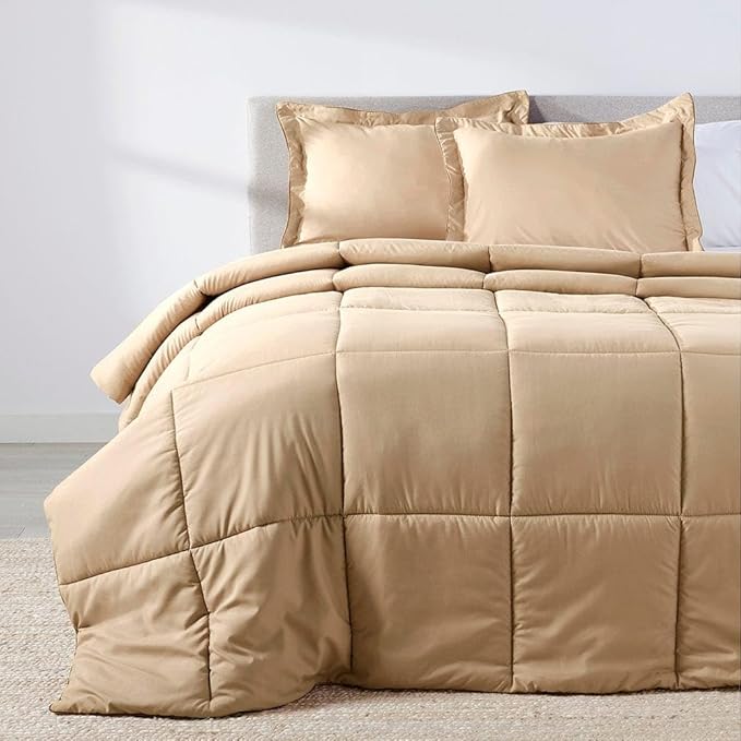 PeachSkinSheets Night Sweats: The Original 1500TC Soft Super Twin/XL Twin Oversized Comforter Set Almond Ivory
