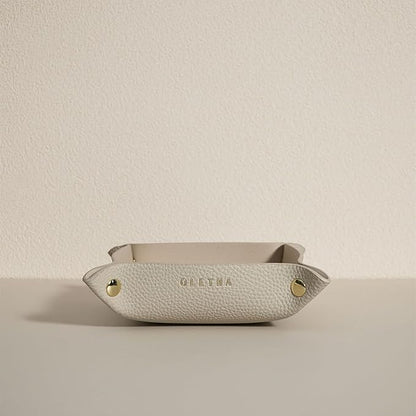 OLETHA Small Foldable Valet Tray - Aesthetic Desk Organizer for Home, Office & Travel - Portable Catch All Bowl for Keys, Jewelry & Essentials - Light Taupe