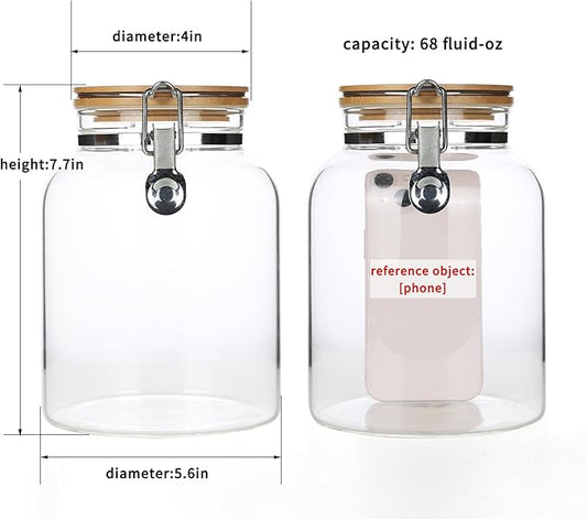 KKC HOME ACCENTS Clear Glass Cookies Jars with Airtight Lids,Airtight cookie jars with Locking Clamp Lids for Kitchen Counter,Large Sealed Glass Jars for Candy,Nut,67 Fluid-oz