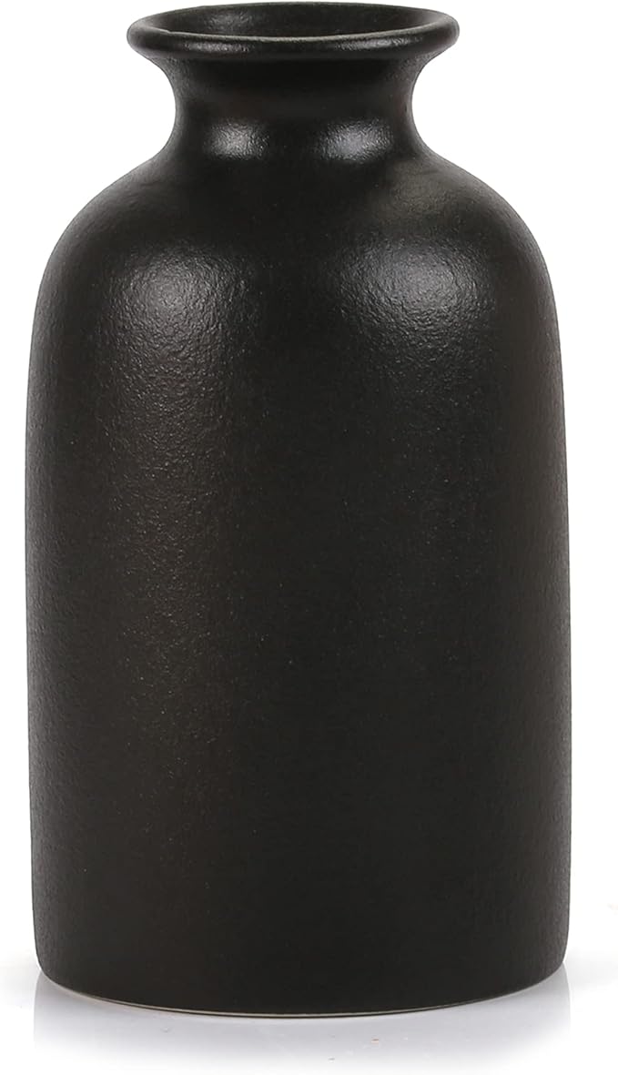 Ceramic Black Small Vase, Dry Flower Vases Minimalism Style for Modern Table Shelf Fit Fireplace Bedroom Kitchen Living Room Home Decor (Black, Small)