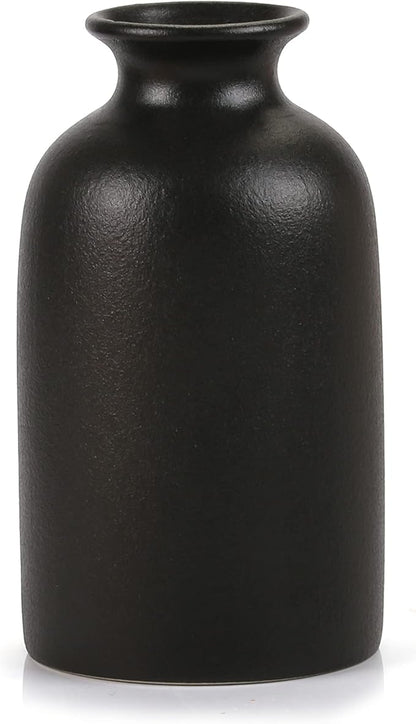 Ceramic Black Small Vase, Dry Flower Vases Minimalism Style for Modern Table Shelf Fit Fireplace Bedroom Kitchen Living Room Home Decor (Black, Small)