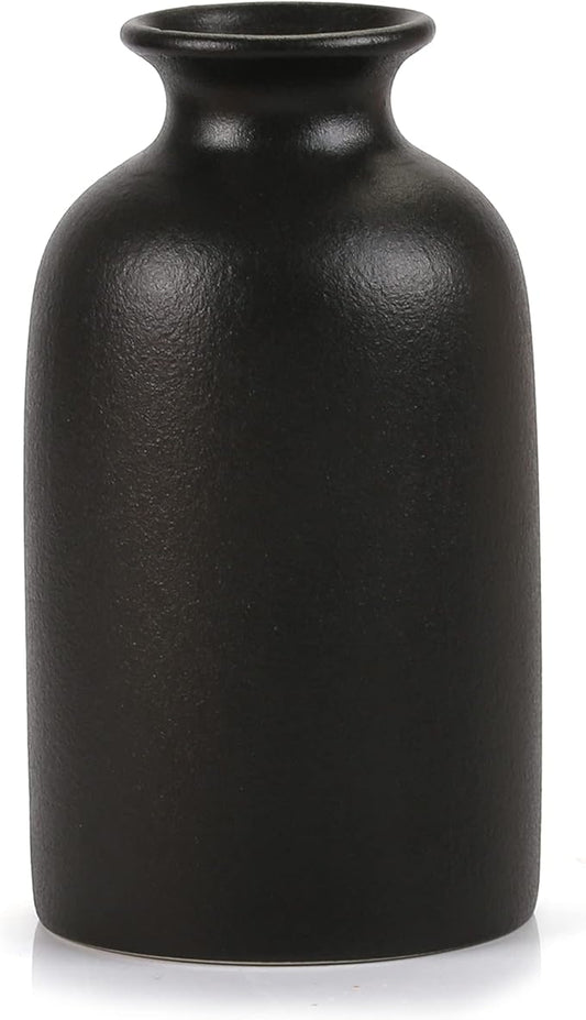 Ceramic Black Small Vase, Dry Flower Vases Minimalism Style for Modern Table Shelf Fit Fireplace Bedroom Kitchen Living Room Home Decor (Black, Small)