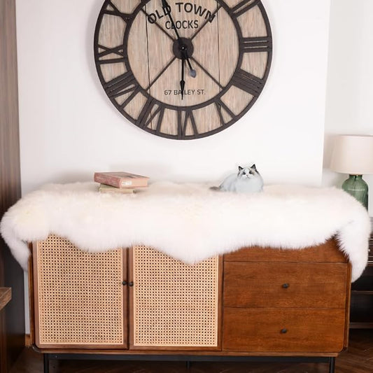 Premium Genuine Fur Sheepskin Rug Real Australia Sheepskin Natural Luxury Fluffy Lambskin Fur Area Rug Seat Covers for Kids Bedroom Sofa Chair Cover (Creamy White, Double Pelt/2ft x 6ft)