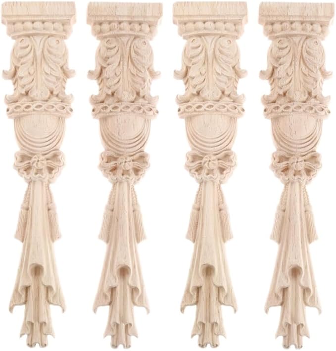 MUXSAM Wood Carved Appliques Onlays, Unpainted Carving Decals Mouldings Trim for Window Door Frame Rome Column Wall Mantel Dresser Fire Stove Surround Decor, 30x7cm/11.81"x2.76" (4-Pack)