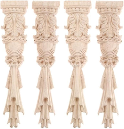 MUXSAM Wood Carved Appliques Onlays, Unpainted Carving Decals Mouldings Trim for Window Door Frame Rome Column Wall Mantel Dresser Fire Stove Surround Decor, 30x7cm/11.81"x2.76" (4-Pack)