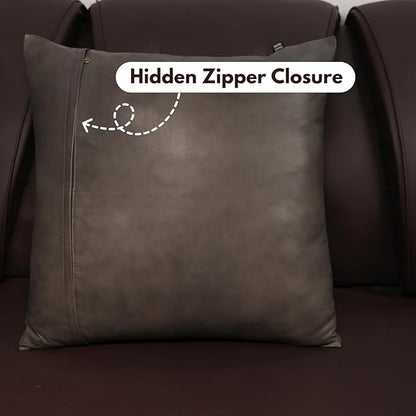 D DOLLY LAMB Lambskin Leather Pillow Cover - Sofa Cushion Case - Decorative Throw Covers for Living Room & Bedroom, 18x18 Inches - Grey Antique Plane Pack of 2