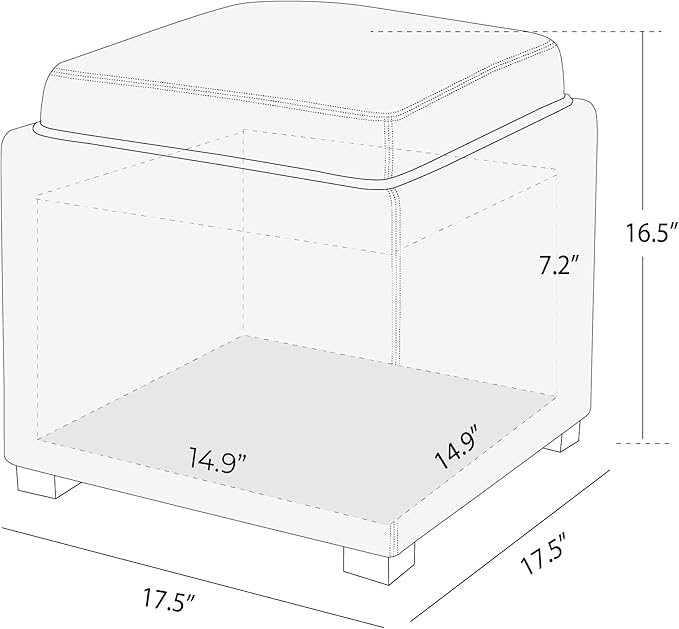 CHITA Storage Ottoman Cube with Tray Lid, Small Footstool with Storage, Square End Table for Living Room and Bedroom, Faux Leather in Black
