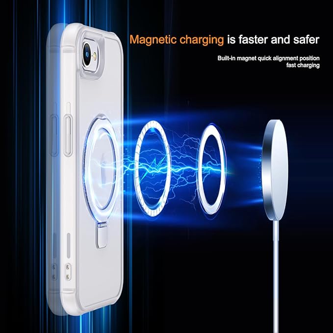 Compatible with iPhone 16E Case with Invisible Magnetic O-Ring Stand Military-Grade Phone Case for iPhone 16E 6.1" 2025 [Compatible with Mag-Safe][Great Grip Feeling],Translucent