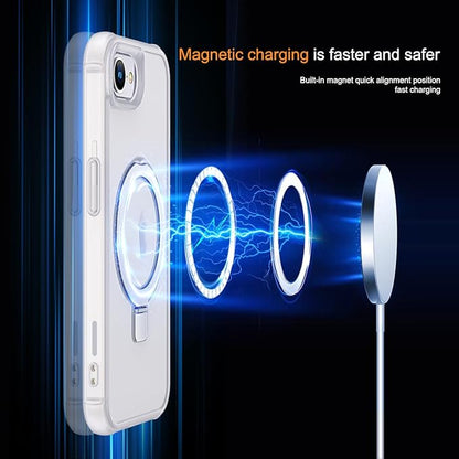 Compatible with iPhone 16E Case with Invisible Magnetic O-Ring Stand Military-Grade Phone Case for iPhone 16E 6.1" 2025 [Compatible with Mag-Safe][Great Grip Feeling],Translucent