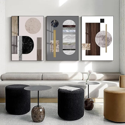 QKF Large Geometry Wall Art Modern Abstract Paintings Canvas Gallery for Living Room Bedroom Office Home Decorations Bright 3 Panels Geometric Square Circle Home Decorations 16“X 24”